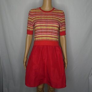 Carven 2 in 1 Striped Sweater Dress W Pockets Small Bright Colorful Short Sleeve